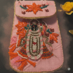Handcrafted Shrinath Ji Embroidered Potli Bag with Pearl Handle - Image 3