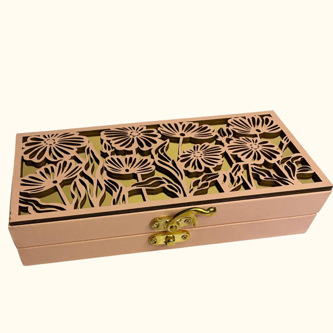 KS PRODUCTS (11) Rose Gold Floral Cutwork Wooden Box - Image 1