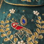 Handcrafted Peacock Embroidered Potli Bag with Pearl Handle - Image 4