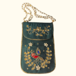 Handcrafted Peacock Embroidered Potli Bag with Pearl Handle - Image 2