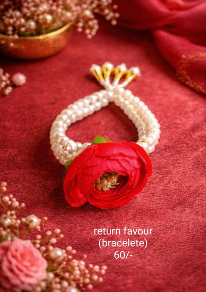 Classic Red Rose & Pearl Bracelet