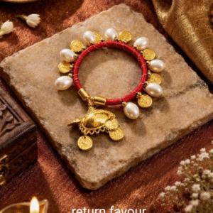 Royal Red Silk Thread Bangle with Pearl & Coin Accents