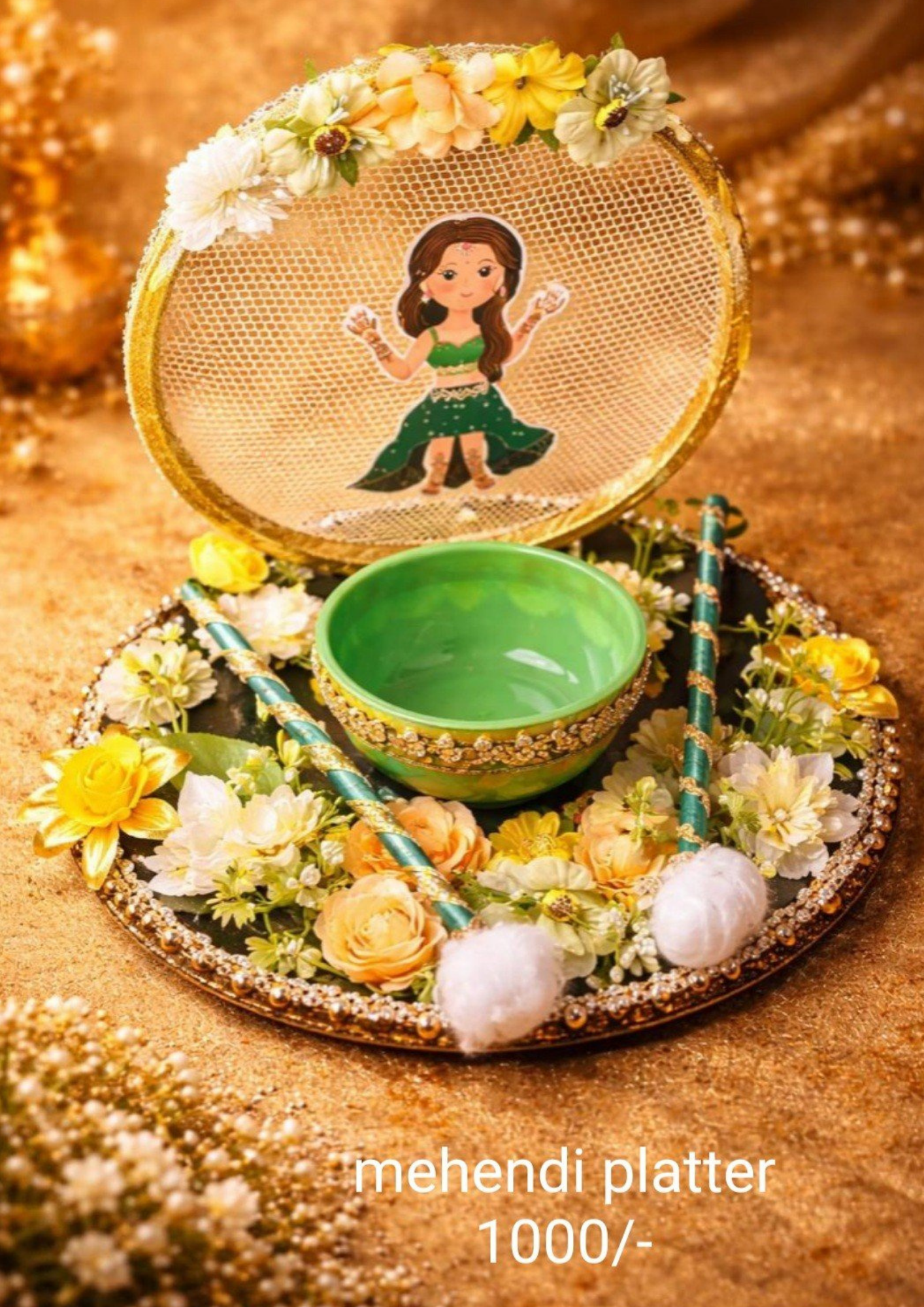 Enchanting Floral Mehendi Platter with Channi Enchanting Floral Mehendi Platter with Channi