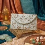 Elegant Handcrafted Ivory Money Gift Envelope with Gold Embroidery