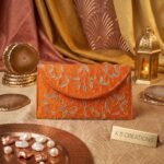 Elegant Handcrafted Orange Money Gift Envelope with Embroidered Leaf Design