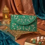 Elegant Handcrafted Green Money Gift Envelope with Gold Embroidery